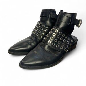 AllSaints Yannis black leather grommet ankle boots...